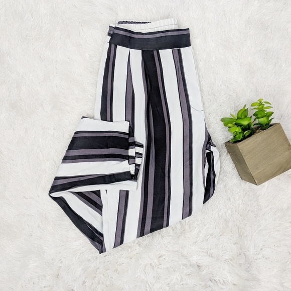 Zara Pants - ZARA cream grey stripe satin jogger pant NWOT XS
